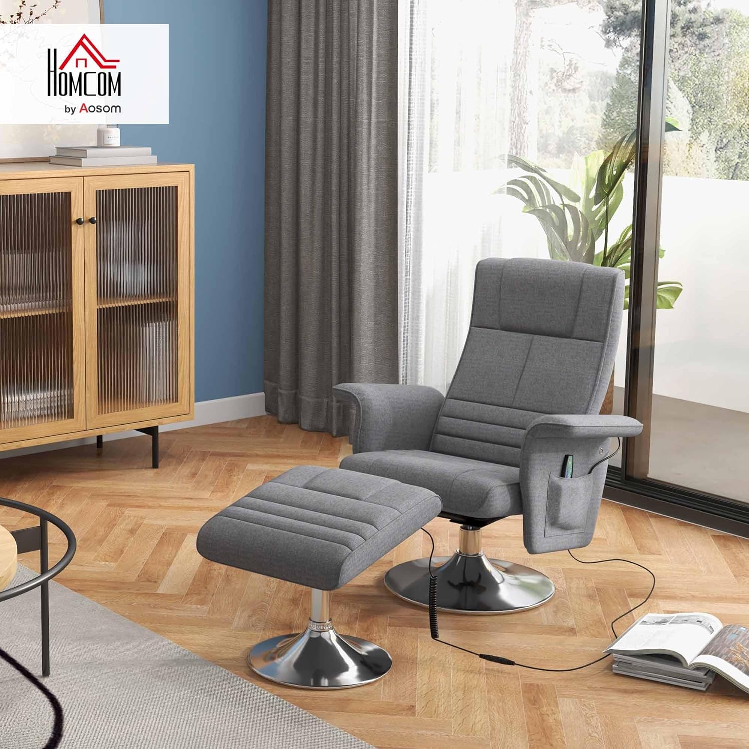 HOMCOM Relaxsessel mit Massage, 360° drehbar, Vibrationsfunktion, verstellbar