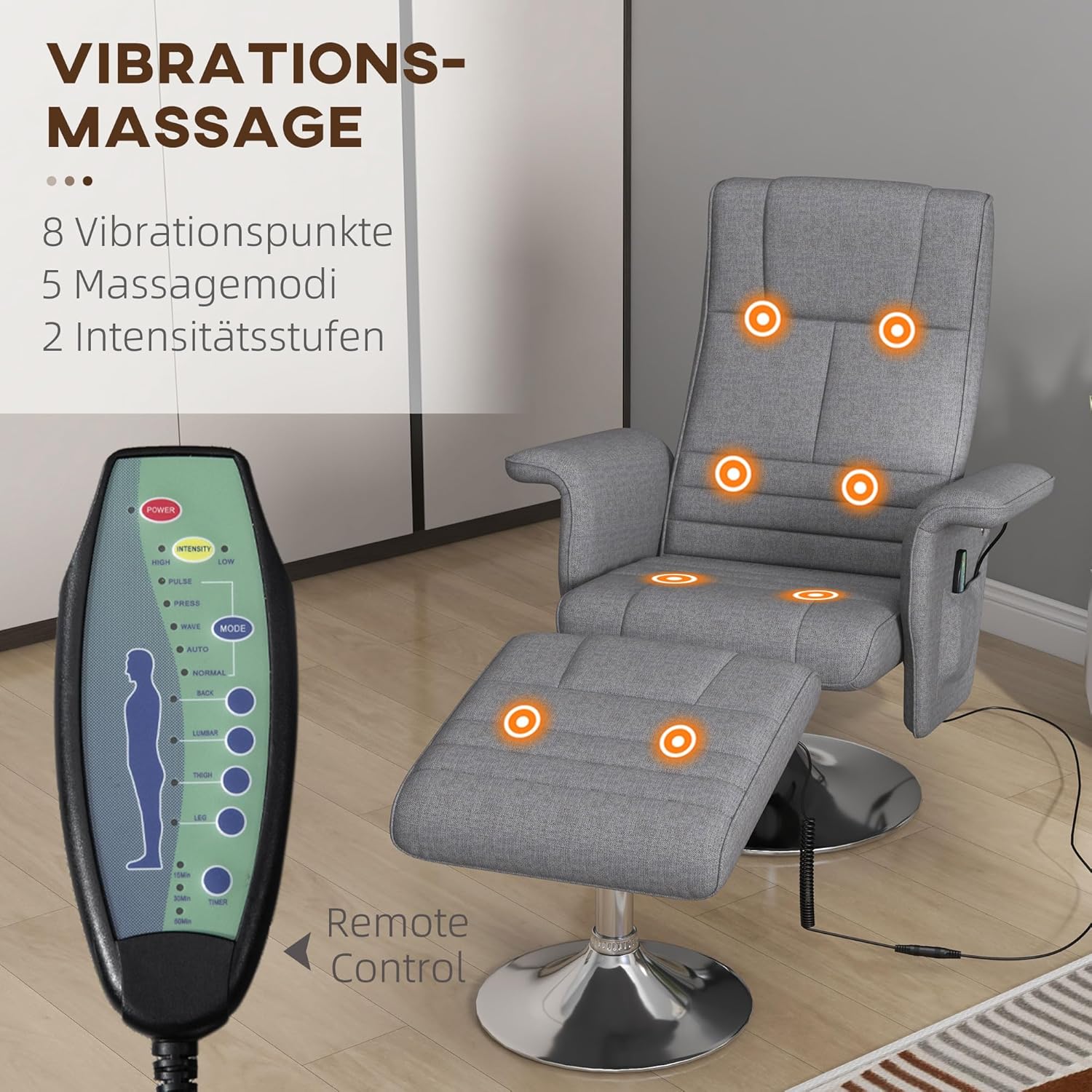 HOMCOM Relaxsessel mit Massage, 360° drehbar, Vibrationsfunktion, verstellbar