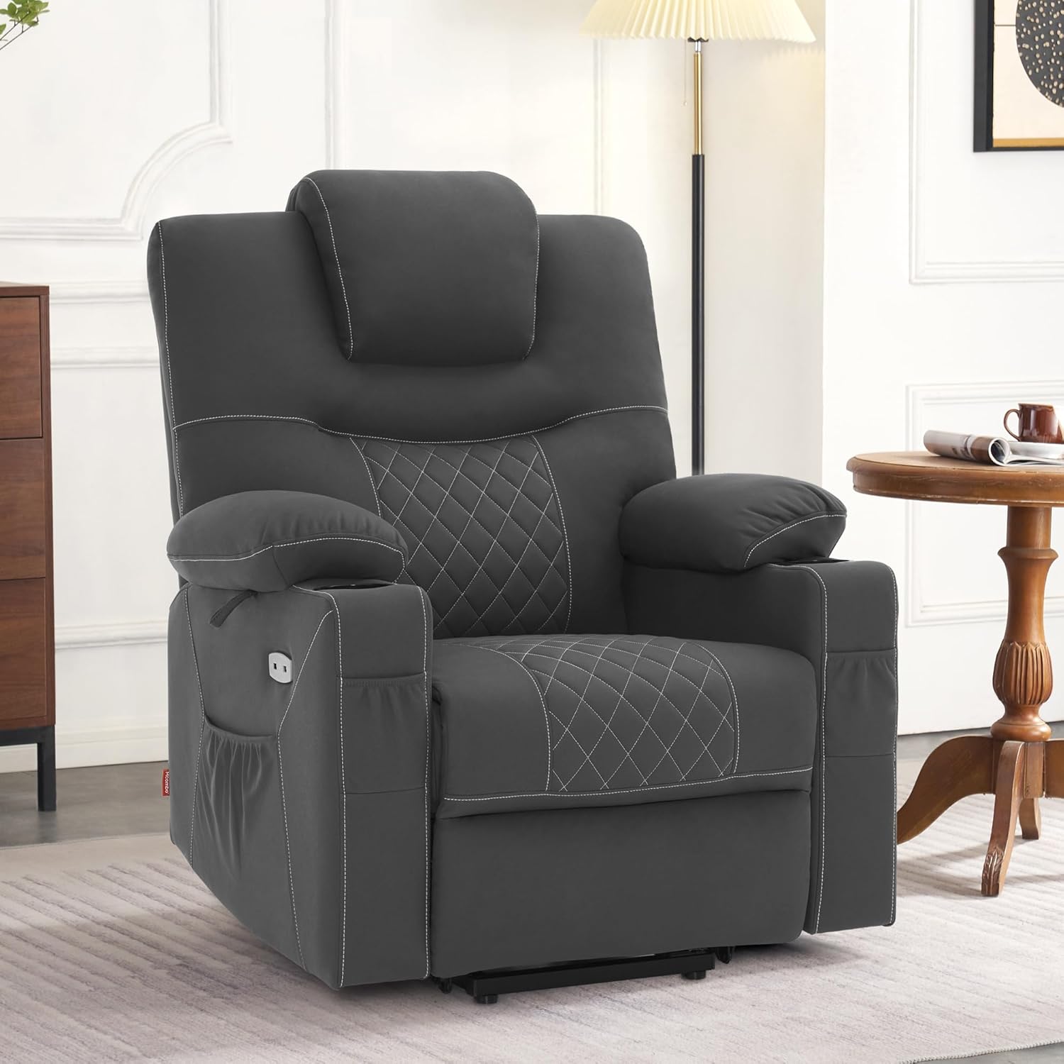 M MCombo 7565 TV-Sessel mit elektrischer Aufstehhilfe, Massage & Wärme (Mikrofaser Dunkelgrau)