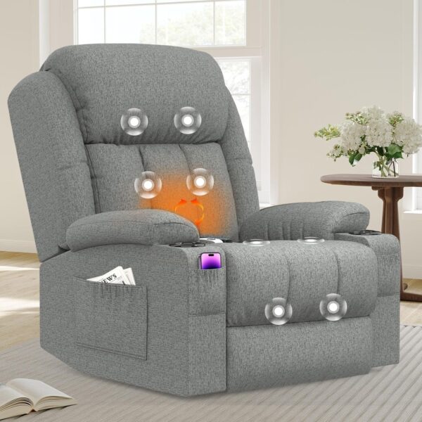 Perfect Chair TV-Sessel mit Massage, Heizung, Standhilfe, USB-Anschlüssen, 4 Seitentaschen und Getränkehalter