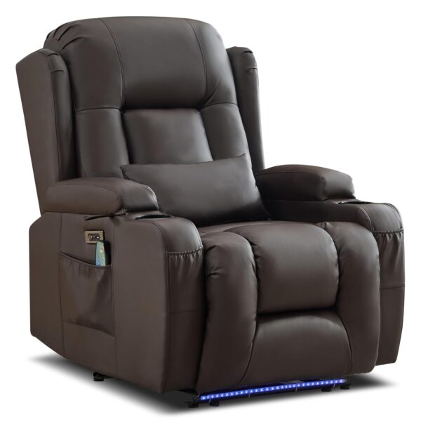 TV-Sessel mit elektrischer Verstellfunktion, Massage mit Wärme, braunes Kunstleder