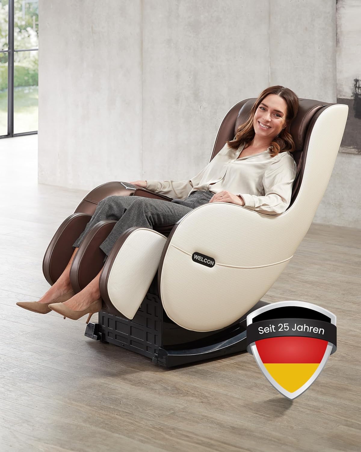 Welcon Massage-Sessel mit Wärme, Knet- und Luftdruckmassage, Automatikprogramme - Beige/Braun