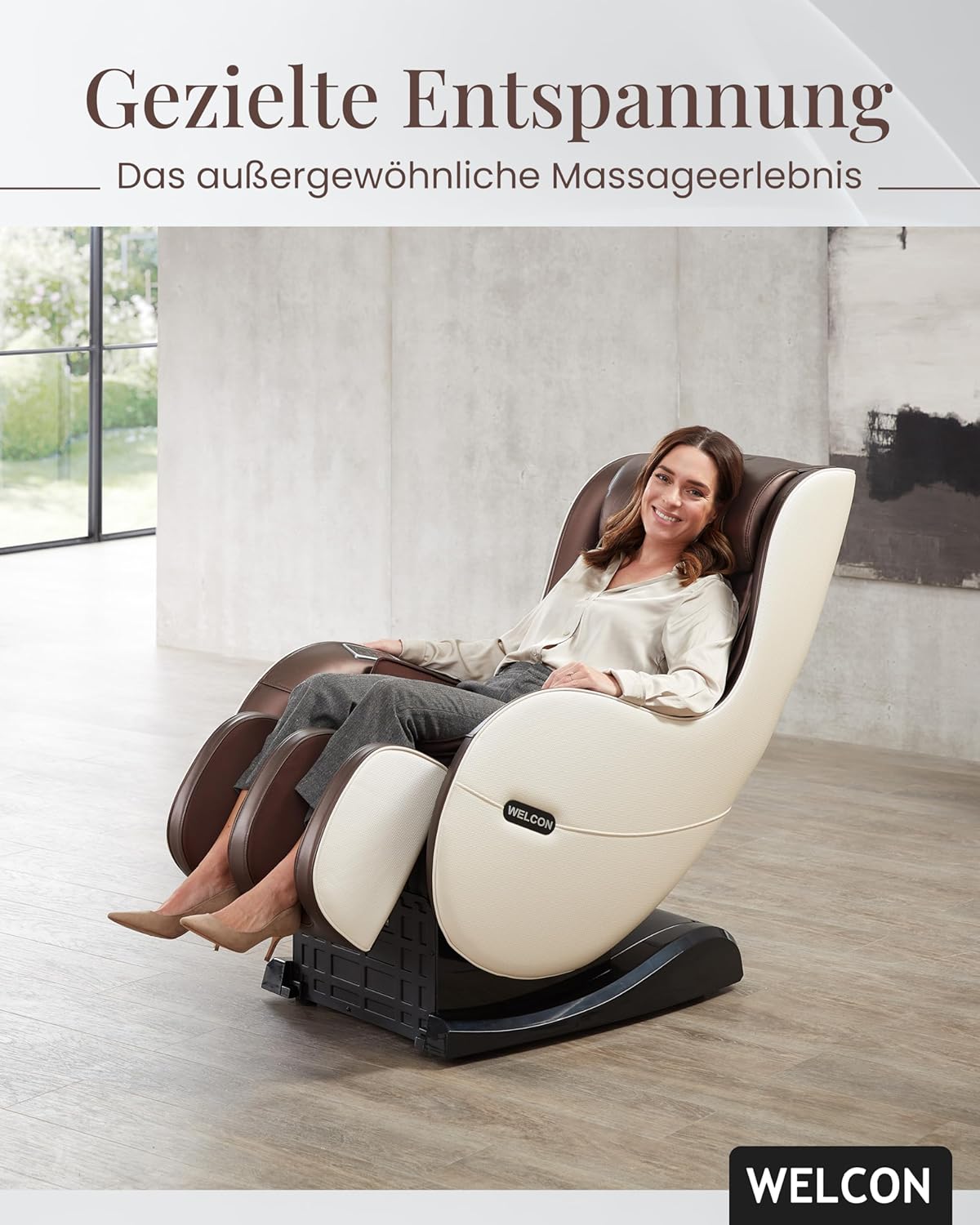 Welcon Massage-Sessel mit Wärme, Knet- und Luftdruckmassage, Automatikprogramme - Beige/Braun
