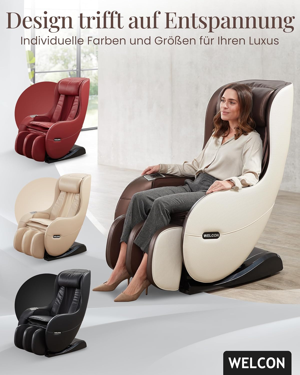 Welcon Massage-Sessel mit Wärme, Knet- und Luftdruckmassage, Automatikprogramme - Beige/Braun