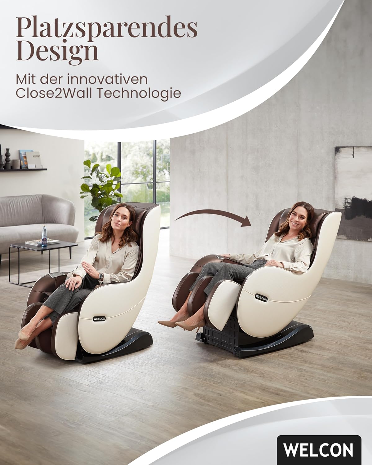 Welcon Massage-Sessel mit Wärme, Knet- und Luftdruckmassage, Automatikprogramme - Beige/Braun