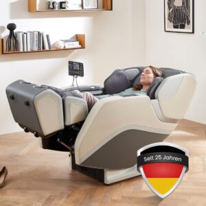 WELCON Prestige III Massagestuhl mit Sensor Scan und Körpergrößenerkennung für große Personen in Grau-Beige