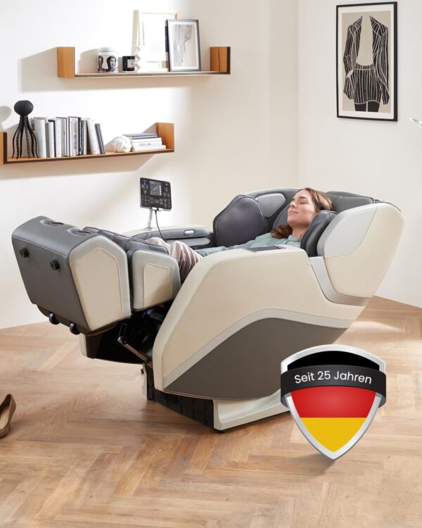 WELCON Prestige III Massagestuhl mit Sensor Scan und Körpergrößenerkennung für große Personen in Grau-Beige